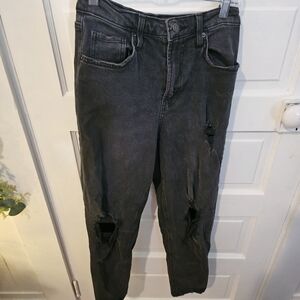 Edgy Charcoal Distressed Women's Cropped Jeans